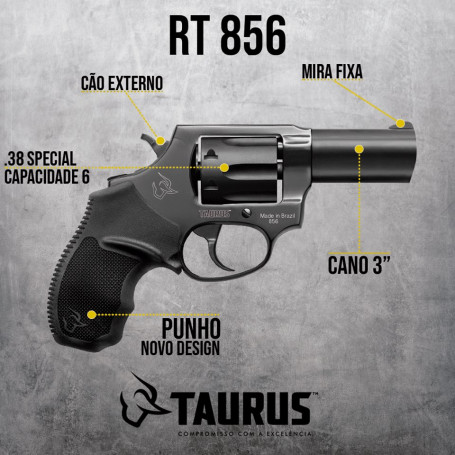 Revólver Taurus RT856 Cal. 38SPL  3" -  Oxidado Fosco - 6 Tiros